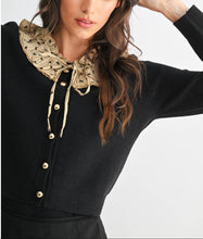 Load image into Gallery viewer, Bow Ruffled Collar Cardigan Sweater