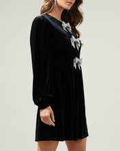 Load image into Gallery viewer, Holiday Sparkle Bow Velvet Mini Dress