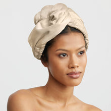 Load image into Gallery viewer, Champagne Satin-Wrapped Hair Towel