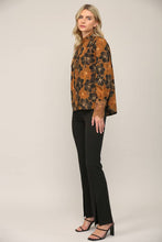 Load image into Gallery viewer, Camel Floral Lace Cuff High Neck Blouse
