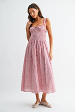 Load image into Gallery viewer, The Amagansett Cherry Embroidered Striped Midi Dress
