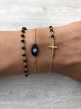 Load image into Gallery viewer, Black & Gold Evil Eye Bracelet Stack