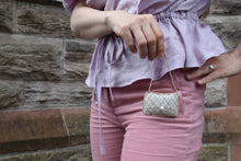 Load image into Gallery viewer, Quilted Pearl Handbag Irish Linen Hanging Decor