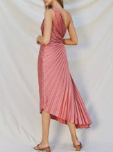 Load image into Gallery viewer, Rose Petal Olympia Asymmetrical Pleated Maxi Dress