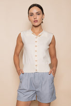 Load image into Gallery viewer, Pretty Little Gold Bow Button Sleeveless Knit Top