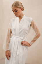 Load image into Gallery viewer, Short Pearl Sleeve Satin Bridal Robe