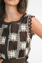 Load image into Gallery viewer, Brown Ivory Embroidered Tiered Dress