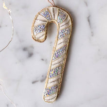 Load image into Gallery viewer, Candy Cane Irish Linen Holiday Ornament