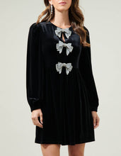 Load image into Gallery viewer, Holiday Sparkle Bow Velvet Mini Dress