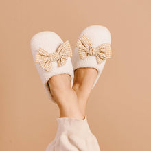 Load image into Gallery viewer, Betty Bow Maple Gingham Fuzzy Slippers