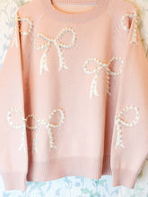Load image into Gallery viewer, Pearl Bow Pink Crewneck Sweater
