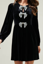 Load image into Gallery viewer, Holiday Sparkle Bow Velvet Mini Dress