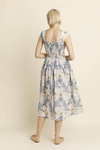 Load image into Gallery viewer, Blue Peony Floral Smocked Midi Dress