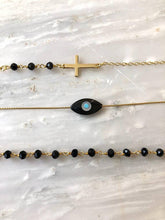 Load image into Gallery viewer, Black & Gold Evil Eye Bracelet Stack