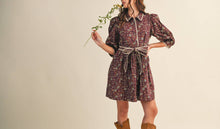 Load image into Gallery viewer, Plum Wine Floral Puff Sleeve Dress