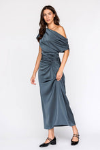 Load image into Gallery viewer, Chocolate Brown One Shoulder Ruched Midi Dress