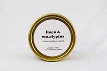 Load image into Gallery viewer, Linen & Eucalyptus Gold Candle Tin
