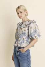 Load image into Gallery viewer, Blue Peony Floral Collar Blouse