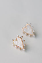 Load image into Gallery viewer, Pearl Studded Pink Tortoise Statement Stud Heart Earrings