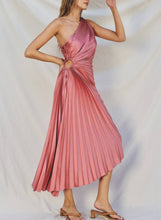 Load image into Gallery viewer, Rose Petal Olympia Asymmetrical Pleated Maxi Dress