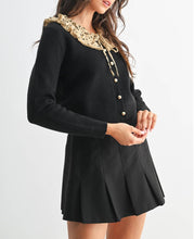 Load image into Gallery viewer, Bow Ruffled Collar Cardigan Sweater