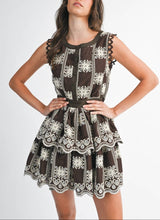 Load image into Gallery viewer, Brown Ivory Embroidered Tiered Dress