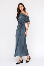 Load image into Gallery viewer, Chocolate Brown One Shoulder Ruched Midi Dress
