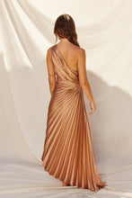 Load image into Gallery viewer, Golden Sand Olympia Asymmetrical Pleated Maxi Dress