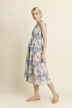 Load image into Gallery viewer, Blue Peony Floral Smocked Midi Dress