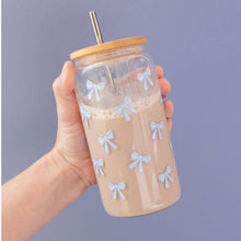 Load image into Gallery viewer, Blue Bows Coffee Glass Can