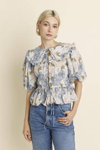 Load image into Gallery viewer, Blue Peony Floral Collar Blouse