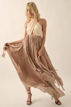 Load image into Gallery viewer, Grecian Goddess Satin Crisscross Halter Maxi Dress