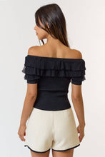 Load image into Gallery viewer, Tulle Ruffle Off The Shoulder Sweater Top