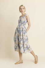 Load image into Gallery viewer, Blue Peony Floral Smocked Midi Dress