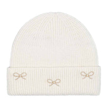 Load image into Gallery viewer, Pearl Bow Embellished Winter Beanie