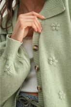 Load image into Gallery viewer, Sage Green Floral Embellished Cardigan Sweater