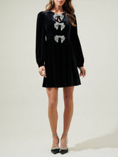 Load image into Gallery viewer, Holiday Sparkle Bow Velvet Mini Dress