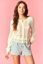 Load image into Gallery viewer, Butter Yellow Bow Pointelle Lace Hem Cardigan