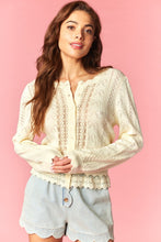 Load image into Gallery viewer, Butter Yellow Bow Pointelle Lace Hem Cardigan