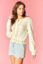 Load image into Gallery viewer, Butter Yellow Bow Pointelle Lace Hem Cardigan