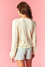 Load image into Gallery viewer, Butter Yellow Bow Pointelle Lace Hem Cardigan