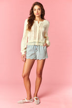 Load image into Gallery viewer, Butter Yellow Bow Pointelle Lace Hem Cardigan