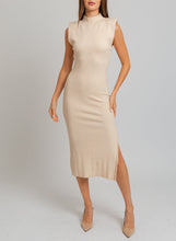 Load image into Gallery viewer, Mock Neck Power Shoulder Ribbed Slit Dress
