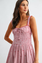 Load image into Gallery viewer, The Amagansett Cherry Embroidered Striped Midi Dress