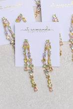 Load image into Gallery viewer, Pastel Toned Crystal Layered Duster Statement Earrings