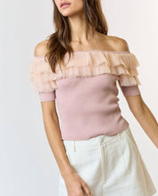 Load image into Gallery viewer, Tulle Ruffle Off The Shoulder Sweater Top