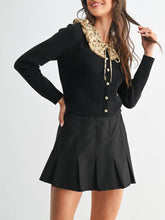 Load image into Gallery viewer, Bow Ruffled Collar Cardigan Sweater