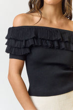Load image into Gallery viewer, Tulle Ruffle Off The Shoulder Sweater Top