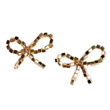 Load image into Gallery viewer, Mini Gold Beaded Statement Bow Earrings