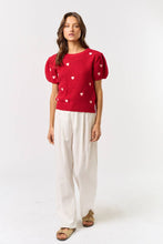 Load image into Gallery viewer, Puff Sleeve Crochet Heart Detail Top